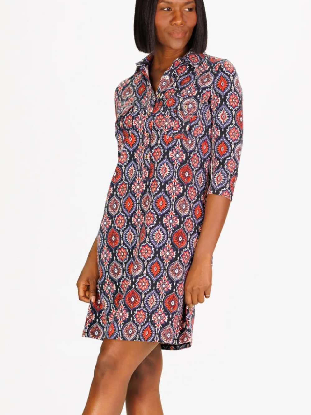 Duffield Lane Signature Stretch Cotton Jersey Coco Dress Medallion XL Collared
